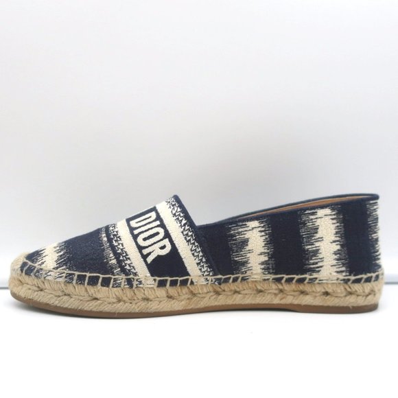 CHRISTIAN DIOR GRANVILLE D-STRIPES LOGO EMBROIDERED ESPADRILLES NAVY SIZE 37 - Picture 6 of 10